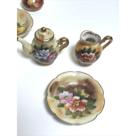 Vintage Set Of 3 Tea Minis Floral Enesco Imports Japan Miniature Porcelain - Picture 3 of 6